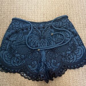 Zimmermann Navy Lace High Waist Shorts